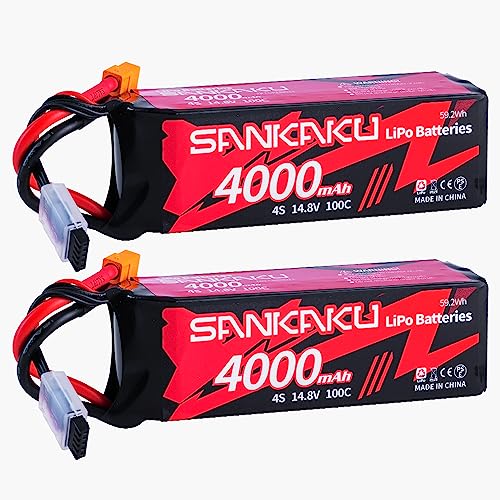 SANKAKU 4000mAh 100C RC Lipo Akku 4S 14,8V Stecker XT60 für RC Flugzeug Quadrocopter Hubschrauber Drohne FPV Hobby 2 Stück von SANKAKU