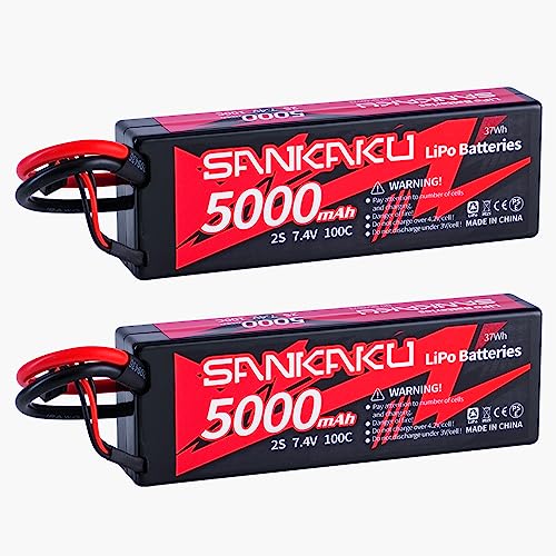 SANKAKU 5000mAh 2S Lipo Akku 100C 7,4V RC Batterien Hardcase mit Deans T Stecker für RC Buggy Fahrzeuge Auto LKW Tank Boot RC Hobby 2pcs von SANKAKU