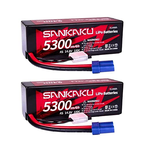 SANKAKU 5300mAh 100C Lipo Akku 4S 14,8V RC Lipo Batterie Hardcase mit EC5 Stecker für RC Buggy Auto LKW Tank Fahrzeuge Boot Hobby 2 Stück SANKAKU 5300mAh 100C Lipo Akku 4S 14,8V RC Lipo Batterie Hardcase mit EC5 Stecker für RC Buggy Auto LKW Tank Fahrzeuge Boot Hobby 2 Stück von SANKAKU