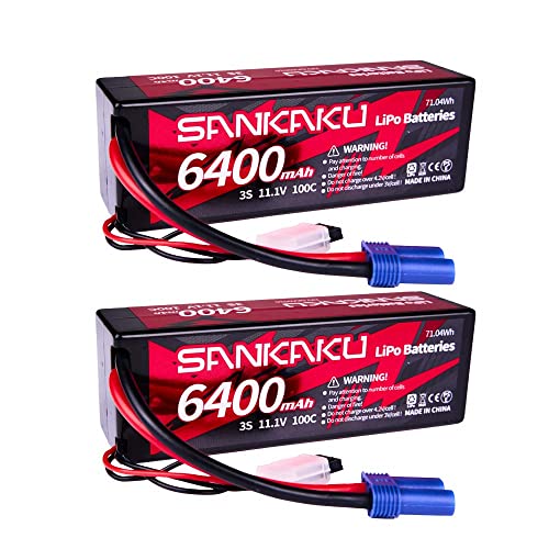 SANKAKU 6400mAh 3S Lipo Akku 11,1V 100C RC Batterien Hardcase mit EC5 Stecker für RC Buggy Auto LKW Tank Fahrzeuge Boot Hobby 2 Stück von SANKAKU