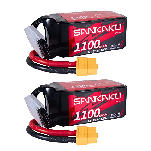 SANKAKU 6S 1100mAh Lithium-Polymer Batterien 120C 22,2V Lipo Batterie mit XT60 Stecker für RC FPV Quadrocopter Flugzeug Hubschrauber Drohne Hobby 2 Stück SANKAKU 6S 1100mAh Lithium-Polymer Batterien 120C 22,2V Lipo Batterie mit XT60 Stecker für RC FPV Quadrocopter Flugzeug Hubschrauber Drohne Hobby 2 Stück von SANKAKU