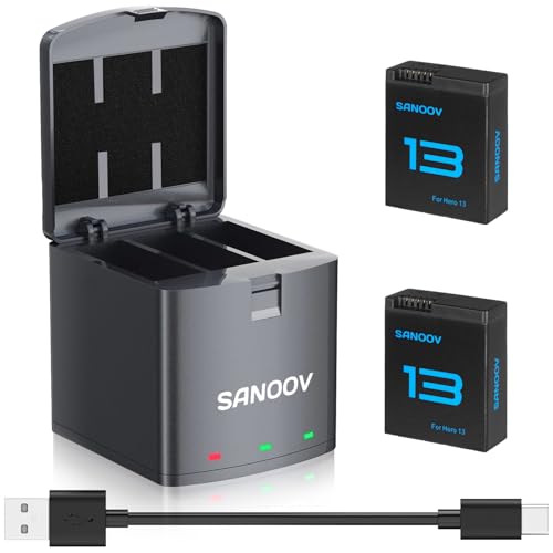 SANOOV Hero 13 Akku Ladegerät Kit 2X 2100mAh Batterie Und Type C 3-Kanal Ladegerät für Hero 13 Black (Voll kompatibel Mit Original) von SANOOV