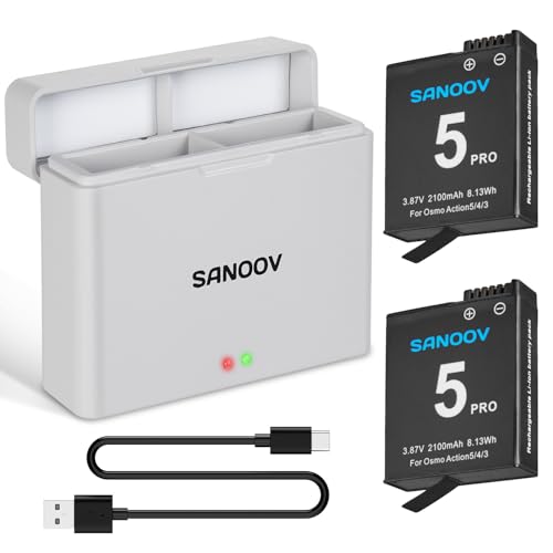 SANOOV OSMO Action 5 Akku Ladegerät Kit 2 Packs 2100mAh Ersatzakkus und Typ-C USB Doppel LED Ladegerät für Osmo Action 5/Osmo Action 4/Osmo Action 3 SANOOV OSMO Action 5 Akku Ladegerät Kit 2 Packs 2100mAh Ersatzakkus und Typ-C USB Doppel LED Ladegerät für Osmo Action 5/Osmo Action 4/Osmo Action 3 von SANOOV