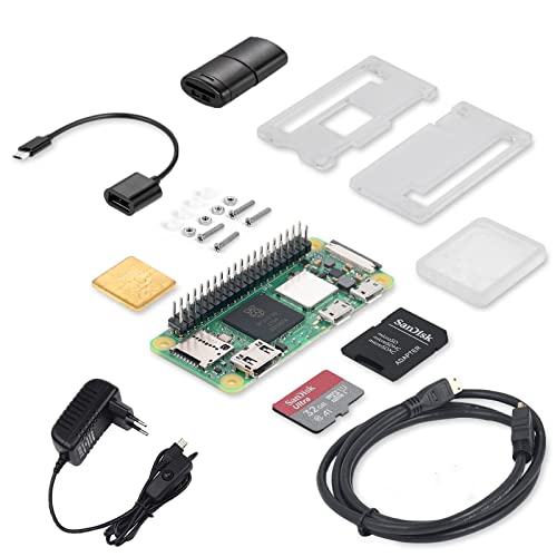 SANOOV Raspberry Pi Zero 2W Starter Kit RP3A0 Five Times Faster with 512MB SDRAM 1GHz 64-bit ARM Cortex-A53 Processor, Gehäuse/32GB SD Karte/USB-OTG Adapter/Kühlkörper/Micro USB Netzteil von SANOOV
