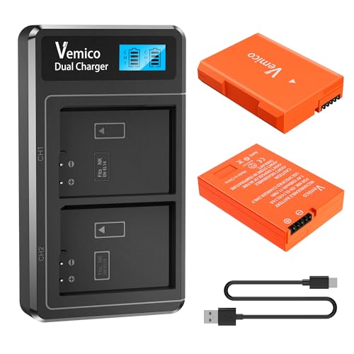 Vemico EN-EL14 EN-EL14A Akku Ladegerät Kit 2 Pack 1500mAh Ersatzakkus Typ C LCD Dual Ladegerät für D3100/D3200/D3300/D5100/D5200/D5300/D5500/D5600/P7000/P7100/P7700 (Vollkompatibel mit Orginal) von SANOOV