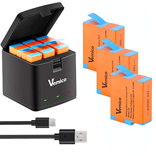 Vemico Hero 10 Akku Ladegerät Kit 3X 1800mAh Batterie Und Type C 3-Kanal Ladegerät für GoPro Hero 9 Black/Hero 10 Black/Hero 11 Black (Voll kompatibel Mit Original) von SANOOV