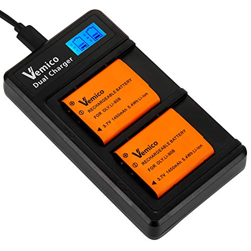 Vemico Li-90B/ Li-92B Akku Ladegerät Set 2X 1450 mAh Ersatzakku LCD Type-C Ladegerät für Olympus LI-90B/ LI-92B/Stylus TG-1/ TG-2/ TG-3/ TG-4/ TG -5 /TG-6 Tough/SH-1/SH-2/ SH-3/ SH-50/ SH-60/ XZ-2 von SANOOV