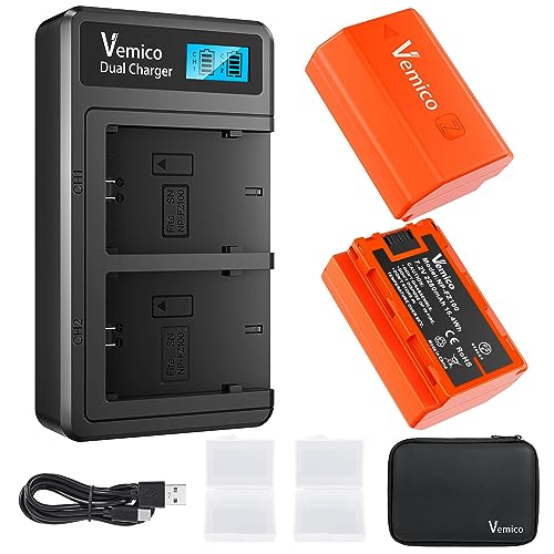 Vemico NP-FZ100 Akku Ladegerät Kit 2 Pack 2280mAh Ersatzakkus Typ C LCD Dual Ladegerät für Sony Alpha A7III/ A7R III/A7 IV/ A7R IV/ A9/ Alpha 9/ A7R3/ A6600 Digitalkameras (Vollkompatibel mit Orginal) von SANOOV