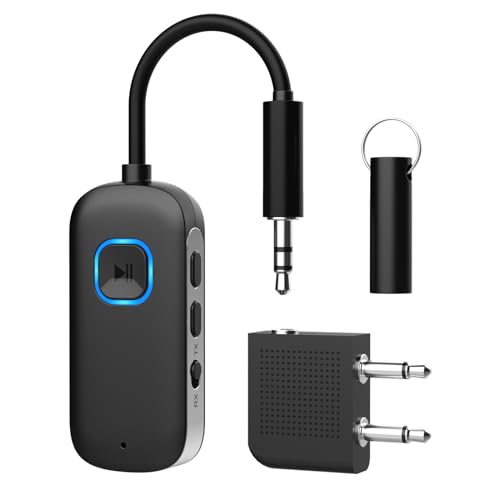 SANOTO Bluetooth Adapter, 2 in 1 Aux Bluetooth 5.3 Adapter und Empfänger mit 3,5 mm Klinken, Gleichzeitiges Verbinden von Zwei Geräten, Bluetooth Adapter Flugzeug, Auto und Zuhause von SANOTO