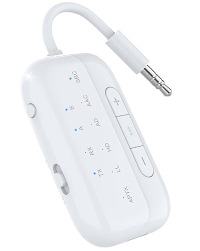 SANOTO Bluetooth Adapter Flugzeug, 2-in-1 Bluetooth Transmitter Empfänger, Zusatzbuchse 3,5-mm Audio Adapter, Dual Link APTX Geringer Latenz, Flugzeug Gadget, für Kopfhörer/TV/Lautsprecher/Auto von SANOTO