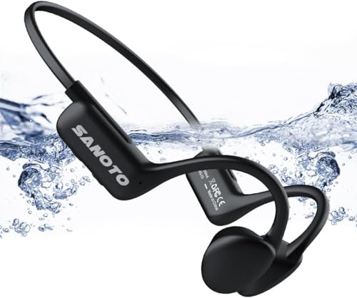 SANOTO Kopfhörer Schwimmen, IPX8 wasserdichte Kopfhörer Schwimmen, Knochenschall Kopfhörer Bluetooth 5.3, 16GB MP3, Zufalls-/Sequenzwiedergabe, Automatisch Speichern, Zum Schwimmen Laufen,Radfahren von SANOTO
