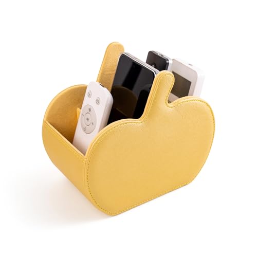 SANQIANWAN Fernbedienungshalter für Aufbewahrungsbox aus PU-Leder, Fernbedienungshalter mit 5 Fächern für TV-Receiver, DVD, Schreibtisch, Stift, Küche, Badezimmer, Make-up (Gelb, groß) von SANQIANWAN