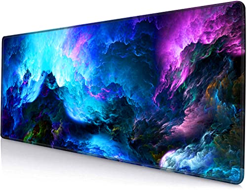 SANWUMIAN Gaming-Mauspad, großes erweitertes Mauspad mit genähtem Rand, rutschfeste Gummiunterseite, Computer-Tastatur, Mauspad, Spiel, 31.5x11.8 cm große schillernde Galaxie von SANWUMIAN