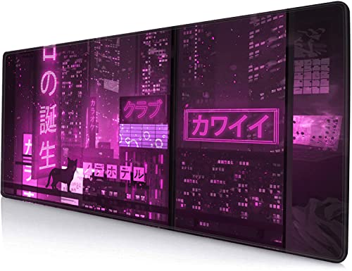 SANWUMIAN Großes Gaming-Anime-Mauspad, XXL erweiterte lila Computer-Tastatur-Mauspad, Laptop, 31.5x11.8 cm rutschfeste Gummiunterseite mit genähtem Rand von SANWUMIAN
