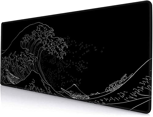 SANWUMIAN Großes Gaming-Mauspad, schwarz, XXL, erweiterte Tastatur-Mauspad, 80x30 cm, The Great Wave Off Kanagawa von SANWUMIAN