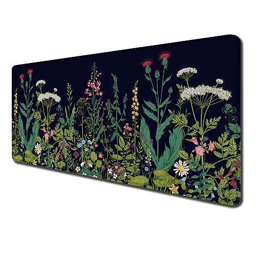 Schreibtischunterlage, Mauspad, Schreibtischunterlage mit rutschfester Unterseite und genähtem Rand, Muster, personalisiertes Design, Tastatur-Pad für Laptop, 80x40 cm, Unkraut-Blumen von SANWUMIAN