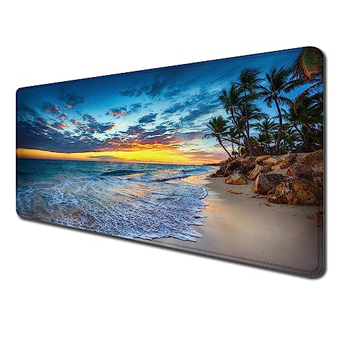 Schreibtischunterlage, Mauspad, Schreibtischunterlage mit rutschfester Unterseite und genähtem Rand, Muster, personalisiertes Design, Tastatur-Pad für Laptop, Büro und Zuhause, 80x40 cm, Hawaii Beach von SANWUMIAN