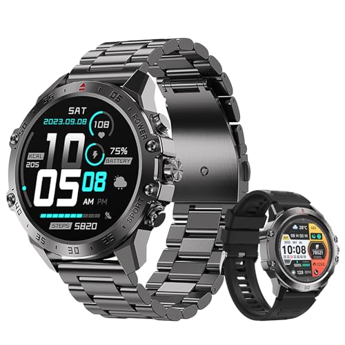 SANZEN Smartwatch Herren mit Bluetooth Telefonie und Fitnessfunktionen 1,43'' AMOLED Touchdisplay Gesundheitsfunktionen Fitnessuhr für Android iOS (Dunkelgrau) von SANZEN