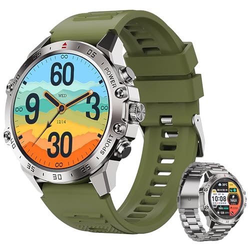 Smartwatch Herren mit Bluetooth Telefonie und Fitnessfunktionen 1,43'' AMOLED Touchdisplay Gesundheitsfunktionen Fitnessuhr für Android iOS (Silber) von SANZEN