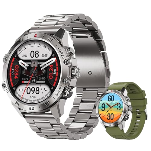 Smartwatch Herren mit Bluetooth Telefonie und Fitnessfunktionen 1,43'' AMOLED Touchdisplay Gesundheitsfunktionen Fitnessuhr für Android iOS (Silber) von SANZEN
