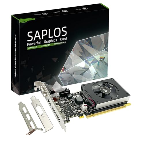 SAPLOS GT 730 4GB Grafikkarte, 2 HDMI, DisplayPort, VGA, DDR3 64-bit, Low Profile Grafikkarten PC, Computer GPU, Low Power, PCI Express x8, DirectX 12 von SAPLOS