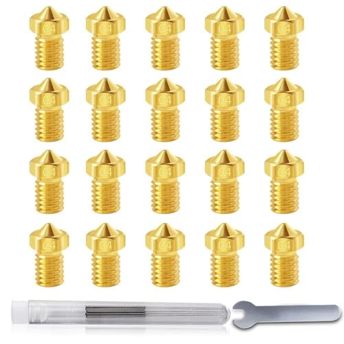 5Aplusreprap 20 Stück V6 Extruderdüsen für 3D-Drucker, Messingdüsen für E3D V5 V6 0,4 mm für 1,75 mm Filament-3D-Drucker (mit Nadeln und Schraubenschlüssel) von SAPLUSREPRAP