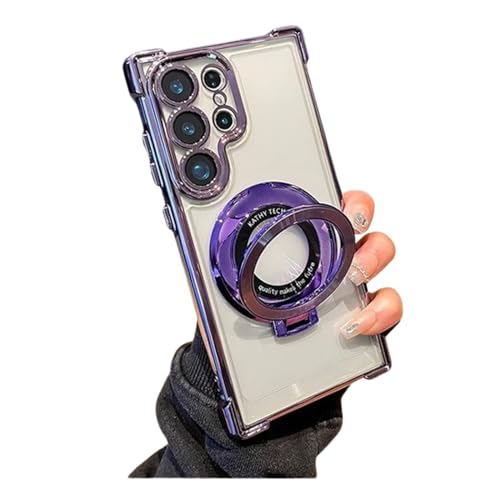 Sarayo Four Corners Air Cushion Anti Drop Phone Case for Samsung S22 S23 S24 Plus Ultra,Electroplated Transparent Magnetic Foldable Bracket Protective Cover,Shockproof Shell (Purple, S22 Ultra) von SARAYO
