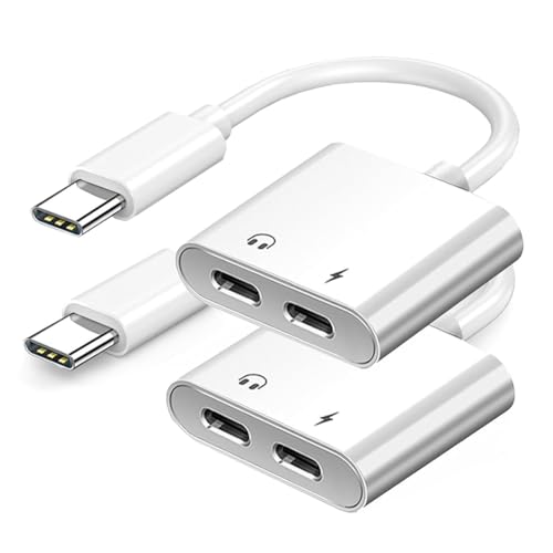 SAROAD 2 PCS USB C auf USB-C Kopfhörer-Ladeadapter, 2-In-1 Typ C Audioadapter mit PD-Schnellladung, USB C Splitter Dongle von SAROAD