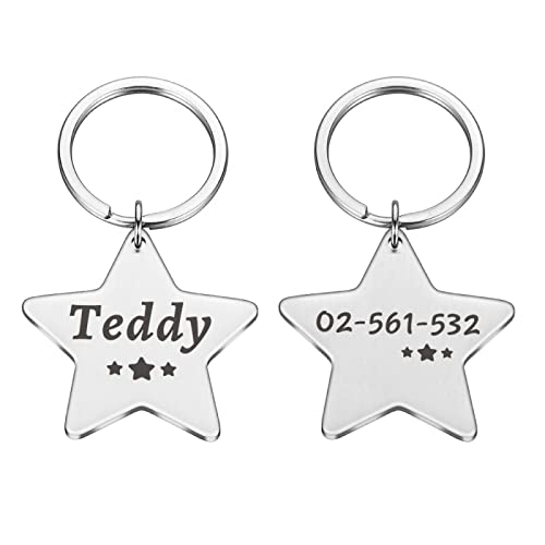 Benutzerdefinierte Hundehalsbänder Haustier-ID-Tags Stern Edelstahl Graviert Hund Katze Namensschild Personalisierter Anti-Lost-Anhänger Metall-Schlüsselanhänger,Silber,24 X 22,9 Mm Benutzerdefinierte Hundehalsbänder Haustier-ID-Tags Stern Edelstahl Graviert Hund Katze Namensschild Personalisierter Anti-Lost-Anhänger Metall-Schlüsselanhänger,Silber,24 X 22,9 Mm von SARUEL