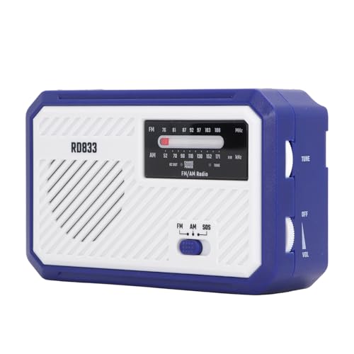 Handgeschnittenes Elektrisches Radio Multifunktional Solar LED Taschenlampe SOS Alarm mit Notfall -Mobiltelefonladegerät für Haushalt Im Freien (Blau) von SASKATE