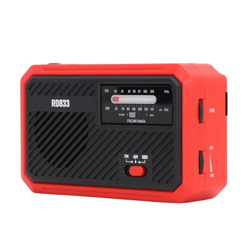 Handgeschnittenes Elektrisches Radio Multifunktional Solar LED Taschenlampe SOS Alarm mit Notfall -Mobiltelefonladegerät für Haushalt Im Freien (Rot) von SASKATE