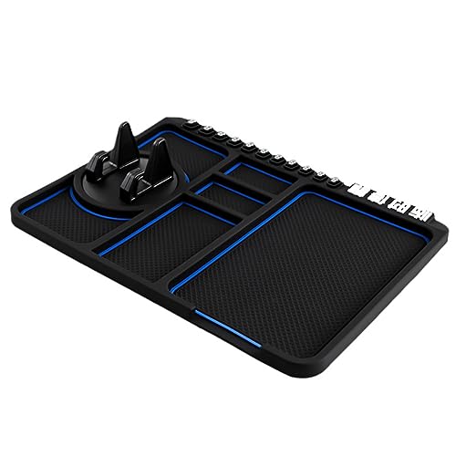 SASKATE 4-in-1 rutschfeste Handy-Pad, rutschfeste Armaturenbrett-Matte, Handy-Halterung, Multifunktionales Silikon-Handy-Halterungskissen, für Auto-Silikon-Armaturenbrett-Pad (Blau) von SASKATE