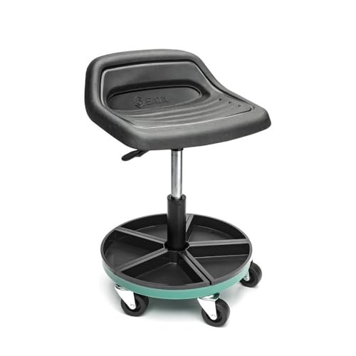 SATA Rollhocker mit Traktorsitz & magn. Ablagen ST95440 (Arbeitshocker Drehhocker Hocker Arbeitsdrehhocker Werkstatthocker Stuhl), Gummimaterial des Sitzes ist öl- und lösungsmittelbeständig von SATA