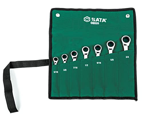 SATA ST08020 Doppelratschen Ringmaulschlüssel, Gabelringschlüssel, Gabelschlüssel, Schraubenschlüssel Set 5/16"/7,937 mm - 3/4"/19,05 mm 7 Tlg. von SATA