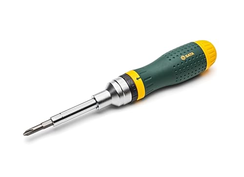 SATA ST09350 19-in-1 Multipurpose Ratcheting Screwdriver Set with 8 Double-Sided Bits and a Green and Yellow Oil-Resistant Handle von SATA