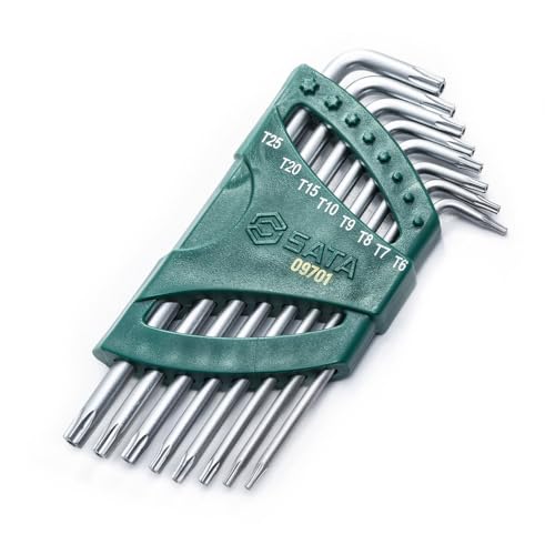 SATA Winkelstiftschlüssel-Satz, Torx mit Stirnlochbohrung, extra lang, 8-tlg. ST09701 (Winkelschraubendreher Stiftschlüssel), Mit abgeschrägten Spitzen, Präzisionsgeformt aus legiertem Stahl SATA Winkelstiftschlüssel-Satz, Torx mit Stirnlochbohrung, extra lang, 8-tlg. ST09701 (Winkelschraubendreher Stiftschlüssel), Mit abgeschrägten Spitzen, Präzisionsgeformt aus legiertem Stahl von SATA
