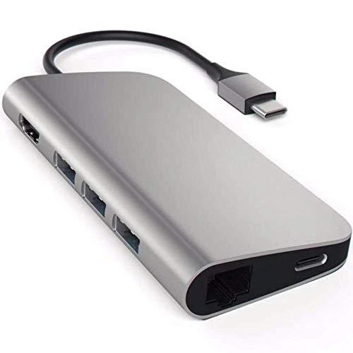SATECHI Aluminium Multi-Port Adapter 4K HDMI, USB-C Pass Through, Gigabit Ethernet, SD/Micro Kartenleser, USB 3.0 - Für M2/ M1 MacBook Pro/Air, M2/ M1 iPad Pro/Air, M2 Mac Mini, iMac von SATECHI