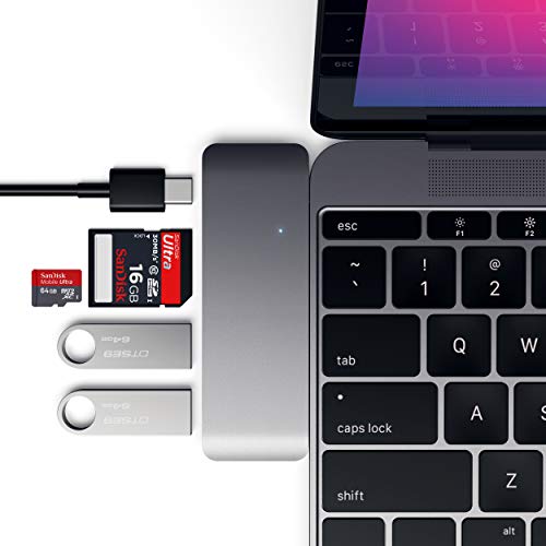 SATECHI Aluminium Type-C USB 3.0 3-in-1 Combo Hub mit USB-C Pass-Through – Für M2/ M1 MacBook Pro/Air, M2/ M1 iPad Pro/Air, M2 Mac Mini, iMac M1 (Space Grau) von SATECHI