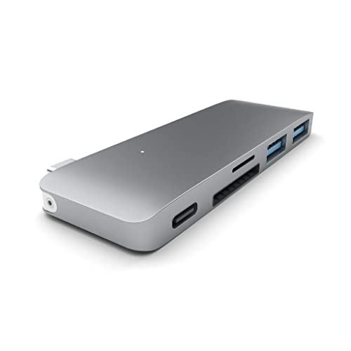 SATECHI Aluminium Type-C USB 3.0 3-in-1 Combo Hub mit USB-C Pass-Through – Für M2/ M1 MacBook Pro/Air, M2/ M1 iPad Pro/Air, M2 Mac Mini, iMac M1 (Space Grau) von SATECHI