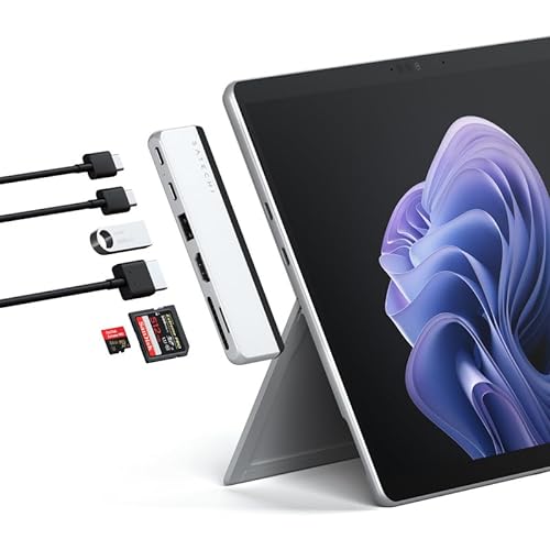 SATECHI Dual USB-C Hub für Surface Pro 9, Microsoft Surface Pro 9 Docking Station mit 3.2 USB-A, 4k/60Hz HDMI, USB4 Pass-Through, 3.2 USB-C, UHS-I SD/TF Karte von SATECHI