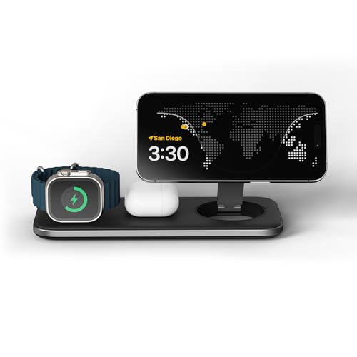 SATECHI Qi2 Kabelloses Ladegerät, 15W Schnellladung, Elegante 3-in-1 Ladestation für iPhone 16-12 Serien, AirPods 4 (ANC), 3, Pro, Apple Watch und weitere kompatible Geräte von SATECHI