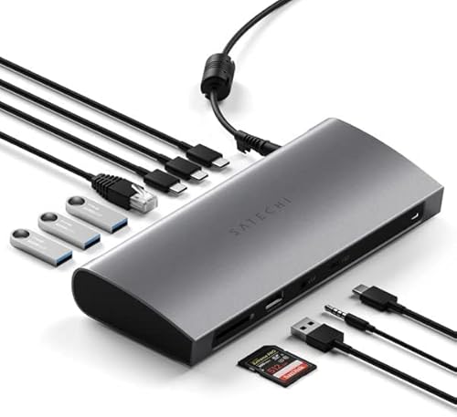 SATECHI Thunderbolt 4 Dock – 12-in-1 – Thunderbolt 4 Host Port, 4 Thunderbolt 4 Downstream Ports, 3 USB-A 3.2 Ports, USB-A 2.0 Port, SD-Kartenleser, GbE, Audiobuchse – Kompatibel mit M2 & M1 MacBook von SATECHI