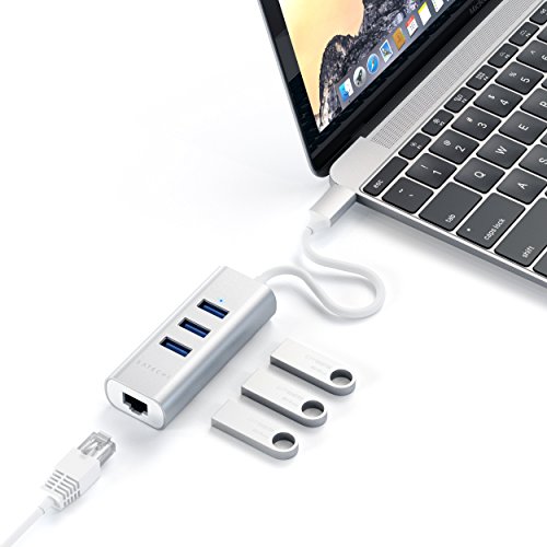 SATECHI Type-C 2-in-1 USB 3.0 Aluminium 3 Port Hub mit Ethernet - Für M2/ M1 MacBook Pro/Air, M2/ M1 iPad Pro/Air, M2 Mac Mini, iMac M1 (Silber) von SATECHI