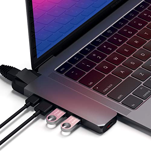 SATECHI Type-C Pro Hub Adapter mit Ethernet – 4K HDMI, USB-C PD, Gigabit Ethernet, USB 3.0, Micro SD-Kartensteckplatz – Für M2/M1 MacBook Pro/Air (Space Grau) von SATECHI