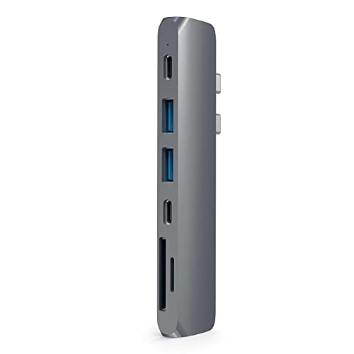 SATECHI USB-C Hub Adapter, Dongle 7-in-1, mit 4K HDMI, 87W PD Ladefunktion, Datenport, 2 USB-A Datenports, Micro/SD-Kartenleser, für MacBook Pro, Air M1, M2, M3, M4 (Space Grau) von SATECHI