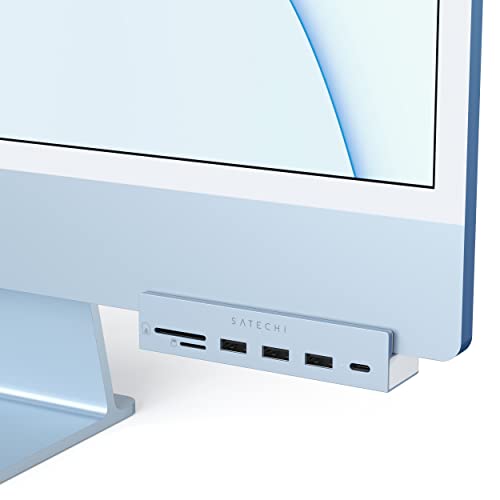 SATECHI USB-C Clamp Hub – USB-C Datenport, USB-A 3.0 Daten, Micro/SD Kartenleser – Für Apple Studio Display und 2021 iMac M1 24 Zoll. Passt Nicht für 2020 iMac und frühere Modelle (Blau) von SATECHI