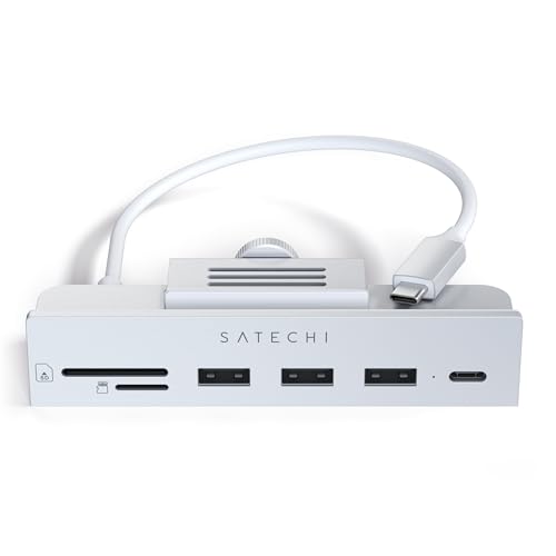 SATECHI USB-C Clamp Hub – USB-C Datenport, USB-A 3.0 Daten, Micro/SD Kartenleser – Für Apple Studio Display und 2021 iMac M1 24 Zoll. Passt Nicht für 2020 iMac und frühere Modelle (Silber) von SATECHI