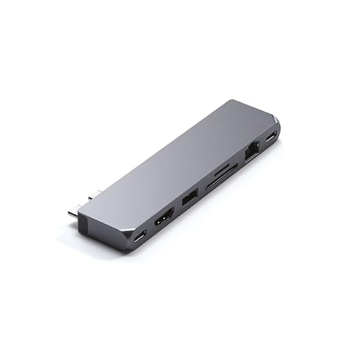 SATECHI USB-C Hub Multiport Adapter Pro Hub Max, USB4, USB-A Datenport, USB-C Datenport, Gigabit Ethernet, SD/Micro SD Port und Audioanschluss – für M2/M1 MacBook Pro, Air (Space Grau) von SATECHI