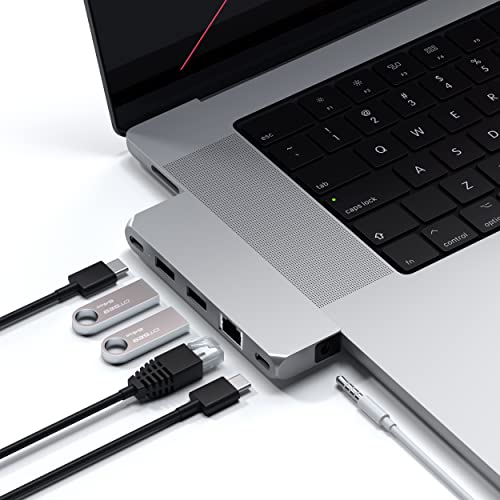 SATECHI USB-C Hub Multiport Adapter Pro Hub Mini – USB4, USB-A Daten, USB-C Daten, Gigabit Ethernet und Audioanschluss – Für M2/M1 MacBook Pro/Air (Silber) von SATECHI