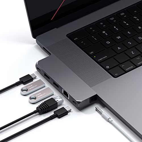 SATECHI USB-C Hub Multiport Adapter Pro Hub Mini – USB4, USB-A Daten, USB-C Daten, Gigabit Ethernet und Audioanschluss – Für M2/M1 MacBook Pro/Air (Space Grau) von SATECHI